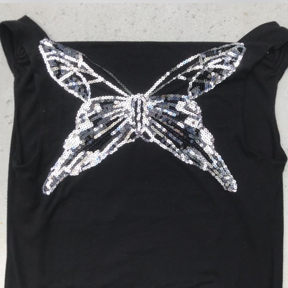 Y2K butterfly sequins cowl neck top